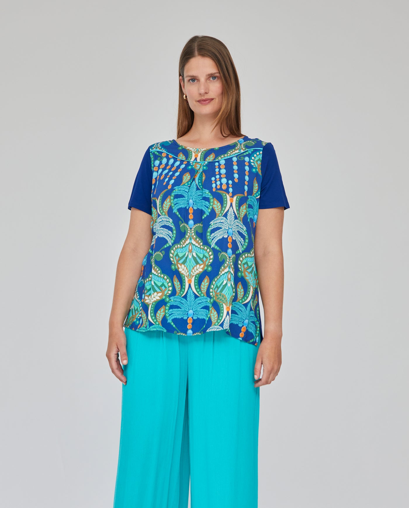 CAMISETA BIMATERIA ESTAMPADA TURQUESA