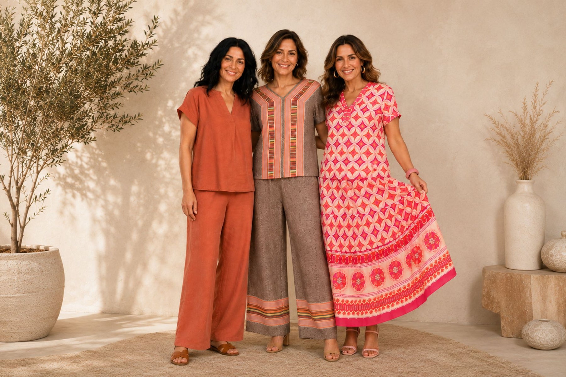 tres mujeres con tres conjuntos diferentes de la marca october | october | conjuntos