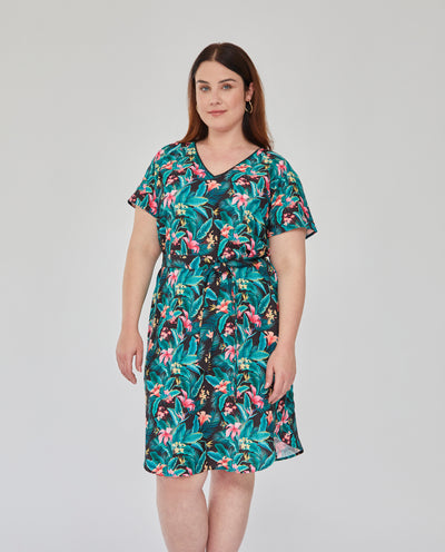 VESTIDO ESTAMPADO CON CINTURON NEGRO