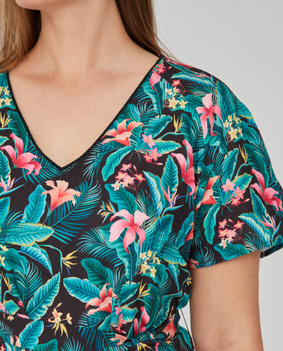 VESTIDO ESTAMPADO CON CINTURON NEGRO