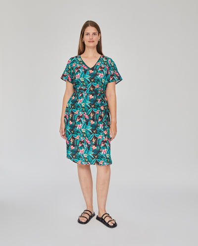 VESTIDO ESTAMPADO CON CINTURON NEGRO
