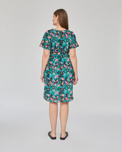 VESTIDO ESTAMPADO CON CINTURON NEGRO