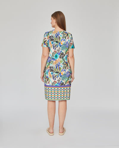 VESTIDO PUNTO ESTAMPADO ESCOTE PICO CRUDO