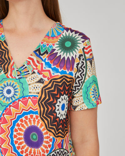 VESTIDO PUNTO ESTAMPADO CON GODETS MULTICOLOR