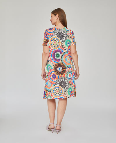VESTIDO PUNTO ESTAMPADO CON GODETS MULTICOLOR
