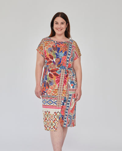 VESTIDO PUNTO ESTAMPADO CON NUDO  CRUDO