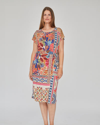 VESTIDO PUNTO ESTAMPADO CON NUDO  CRUDO