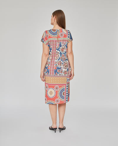 VESTIDO PUNTO ESTAMPADO CON NUDO  CRUDO