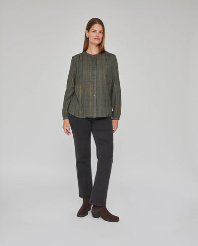 BLUSA CUADROS CON HILO METALICO  VERDE MUSGO