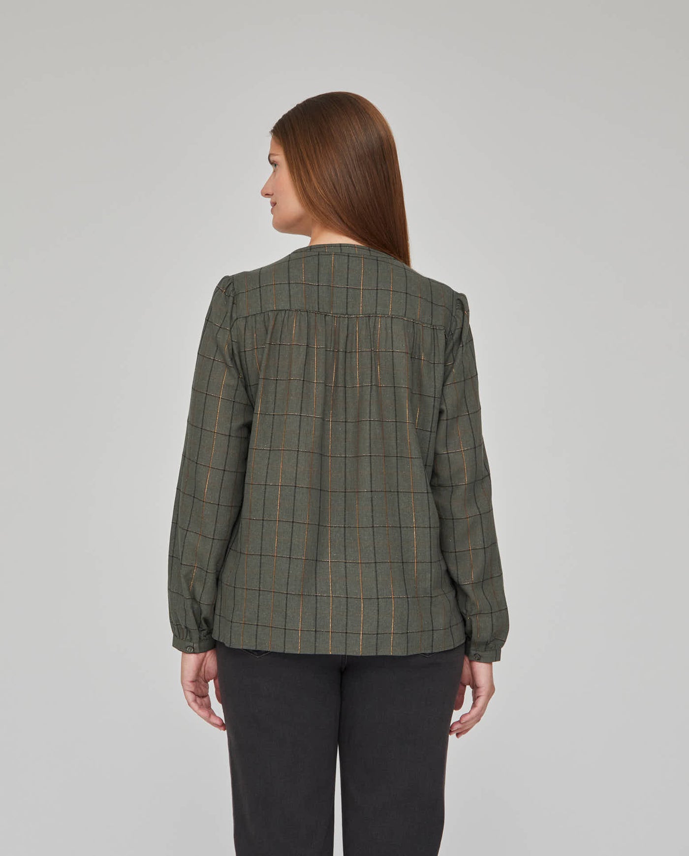 BLUSA CUADROS CON HILO METALICO  VERDE MUSGO