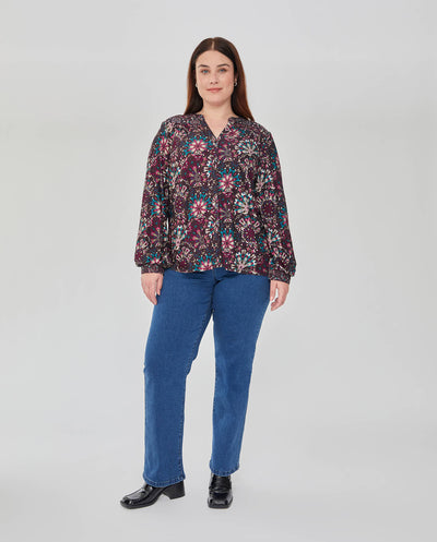BLUSA CON ESCOTE PICO Y CANESU VIOLETA