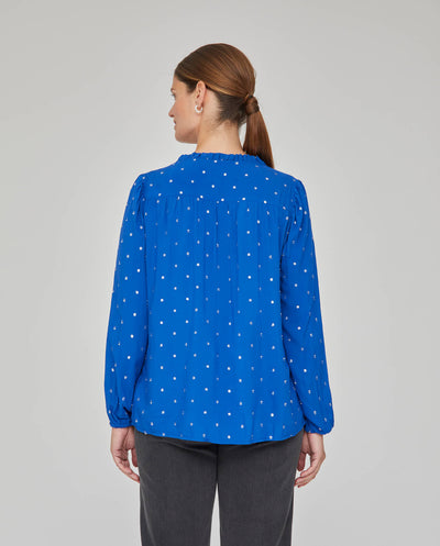BLUSA ESCOTE PICO Y MANGA LARGA CON TEJIDO PLUMETI AZUL