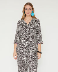 Blusa Estampada Con Bordado En Contraste   Marrón