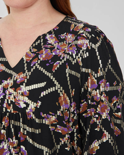 BLUSA ESTAMPADA CON HILO METÁLICO NEGRO