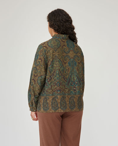 Blusa Jacquard Paisley Abertura Delantero Verde Caza