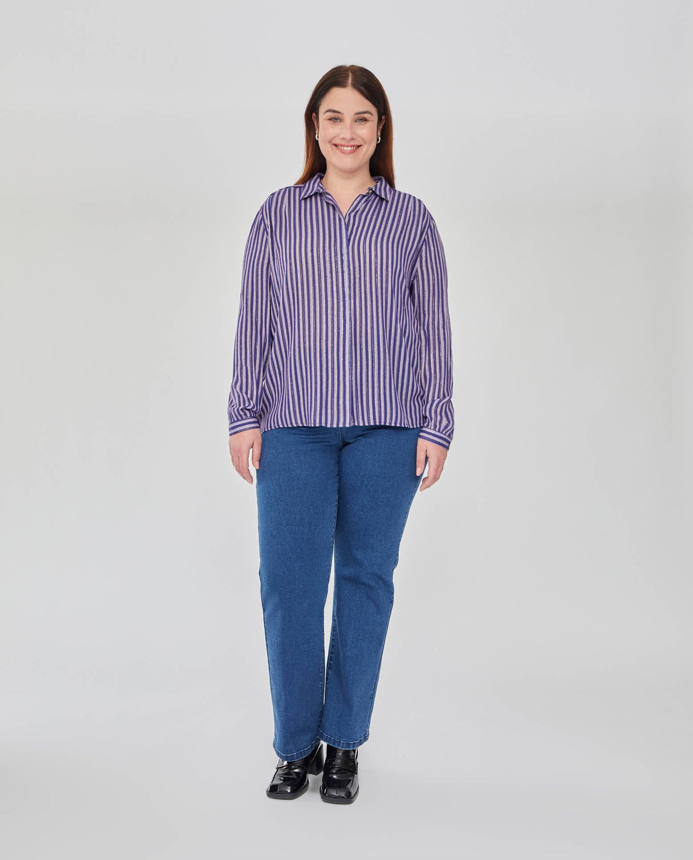 CAMISA RAYAS CUELLO SOLAPA  VIOLETA