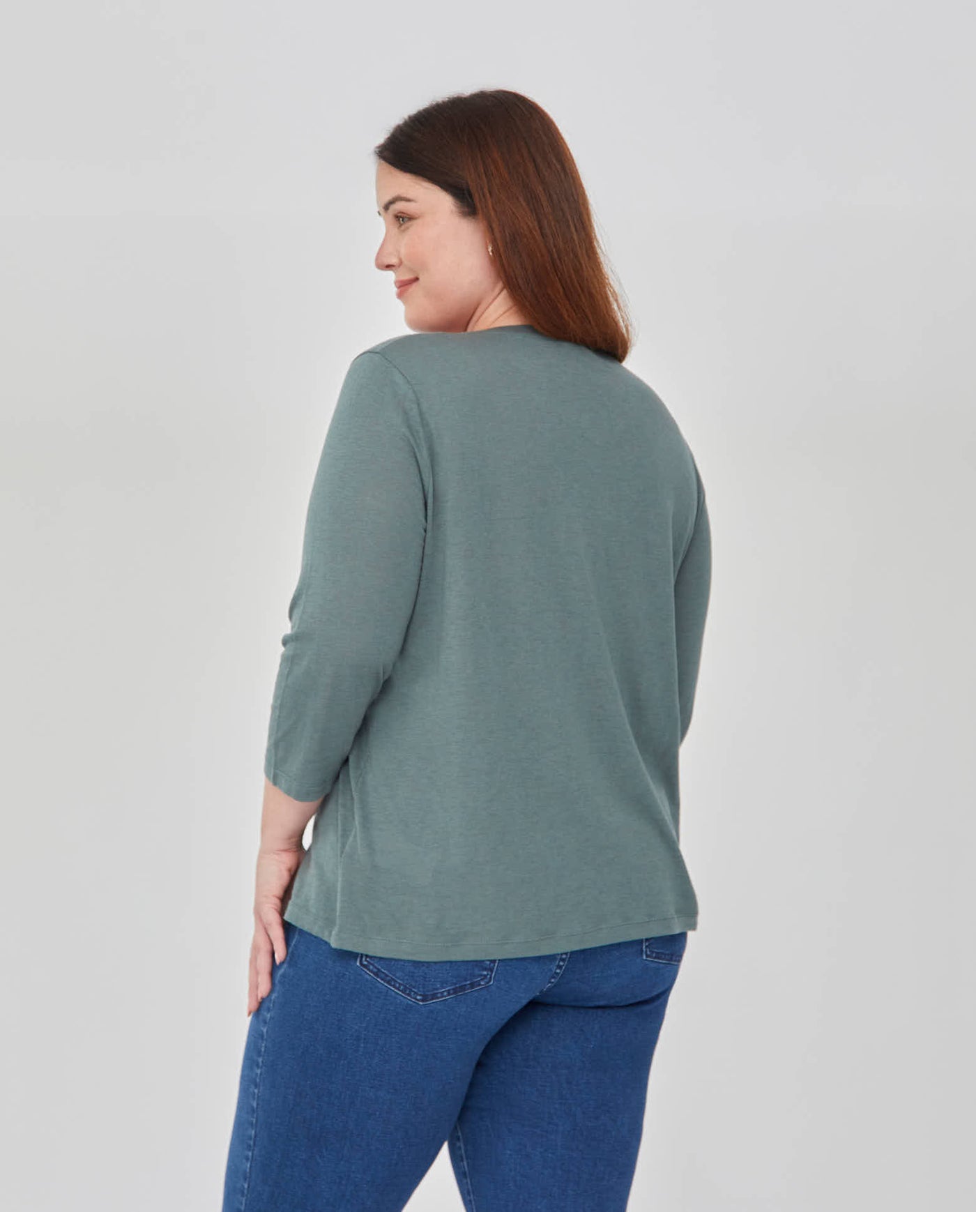 CAMISETA MELANGE MANGA TRES CUARTOS  VERDE