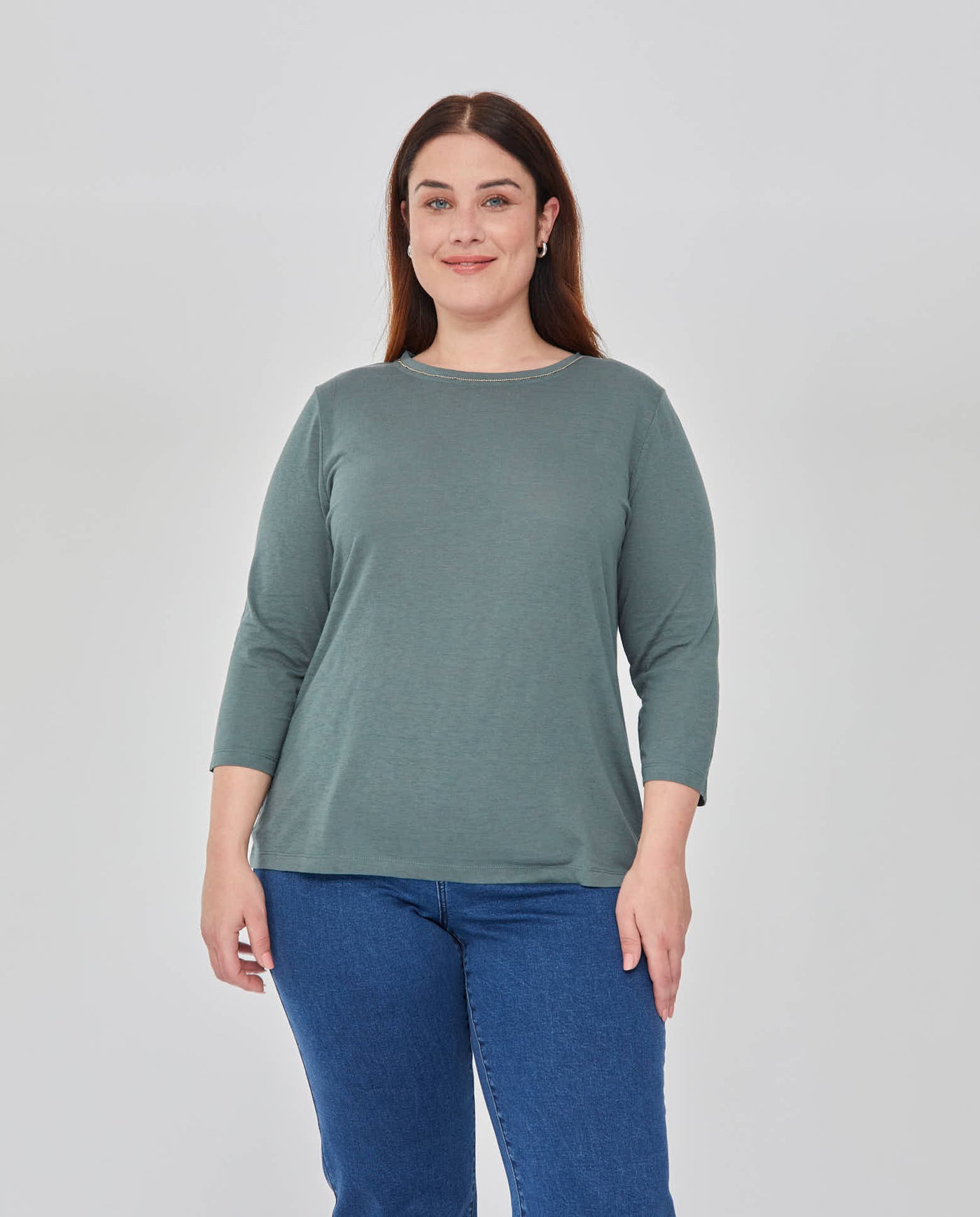 CAMISETA MELANGE MANGA TRES CUARTOS  VERDE