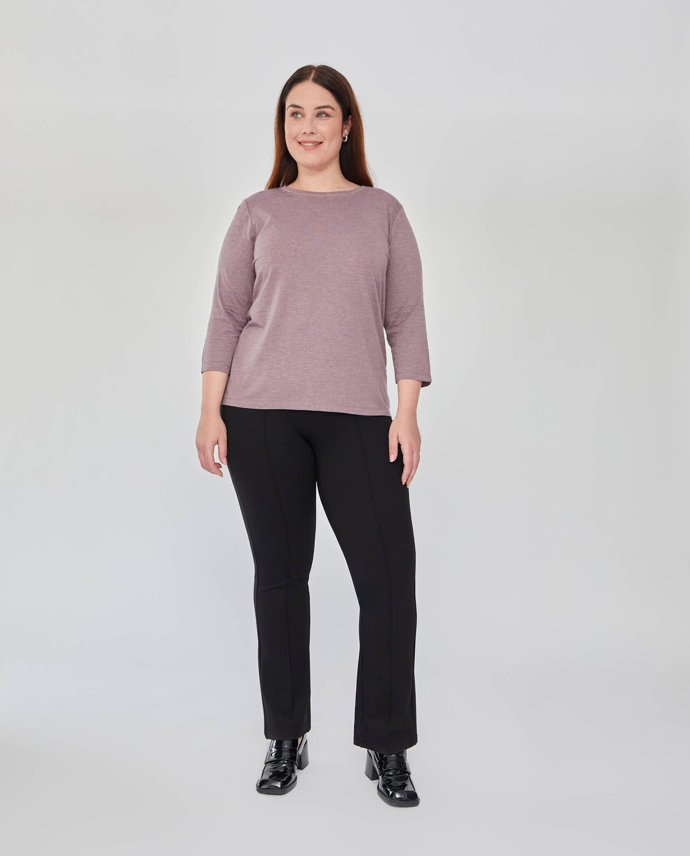 CAMISETA MELANGE MANGA TRES CUARTOS  VIOLETA