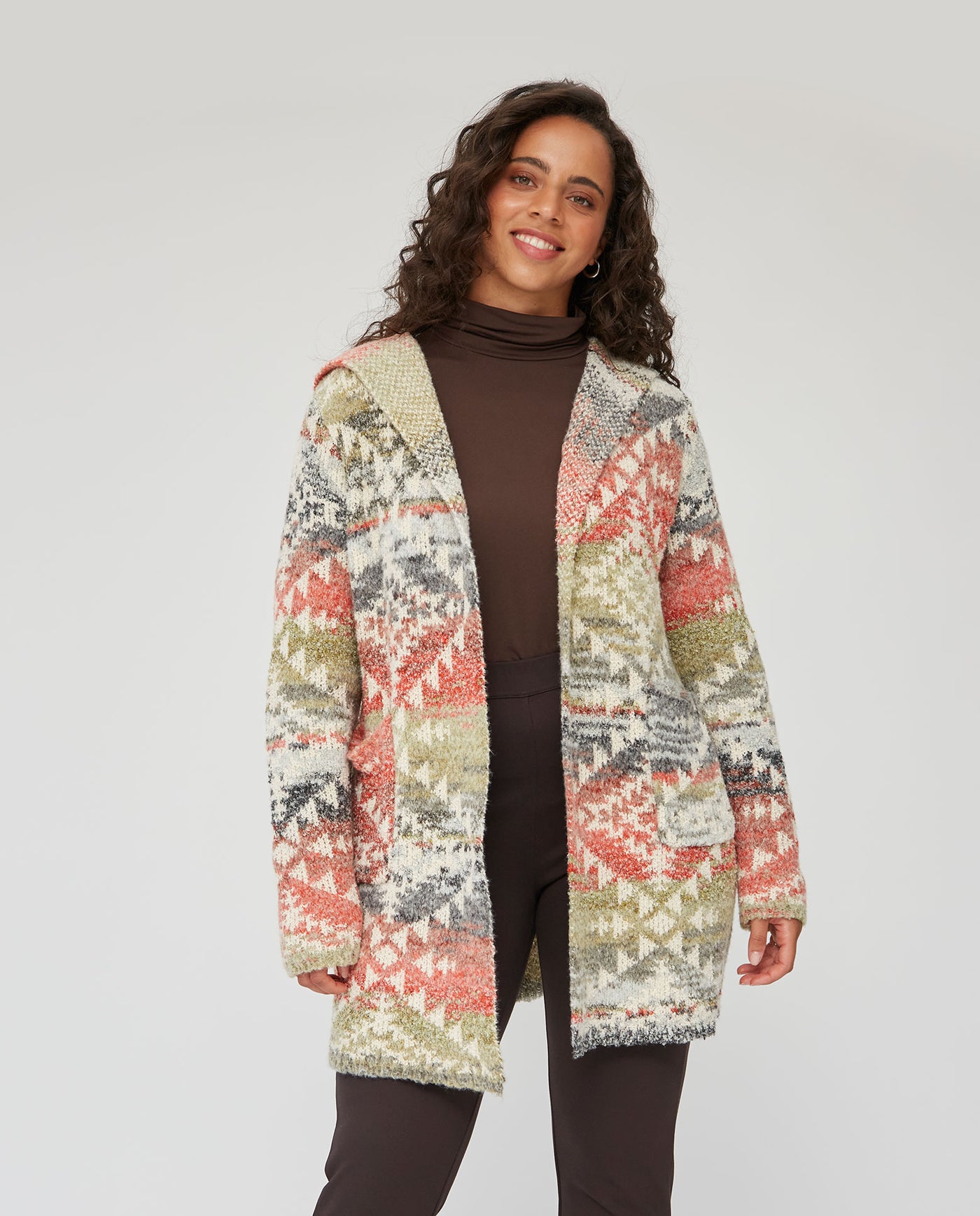CARDIGAN DE PUNTO ABIERTA CON CAPUCHA BEIGE