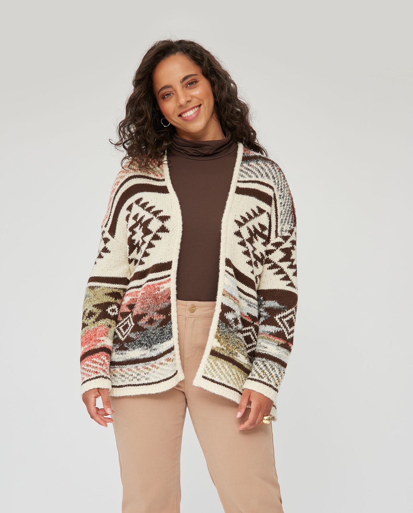 CARDIGAN DE PUNTO MOTIVOS ETNICOS BEIGE