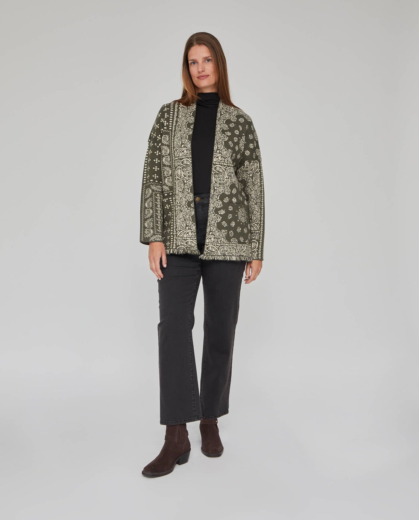 CARDIGAN JACQUARD BANDANA  VERDE MUSGO
