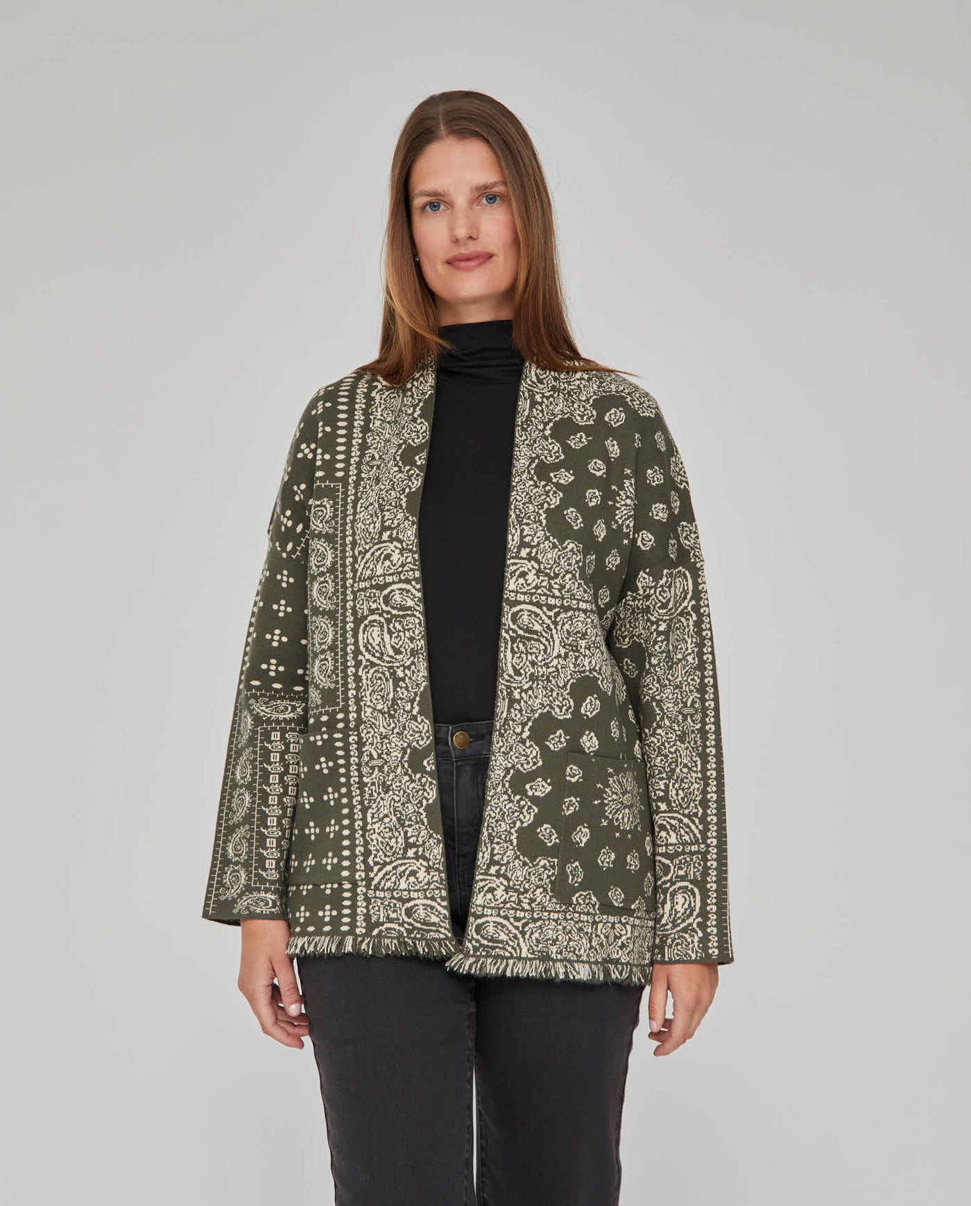 CARDIGAN JACQUARD BANDANA  VERDE MUSGO