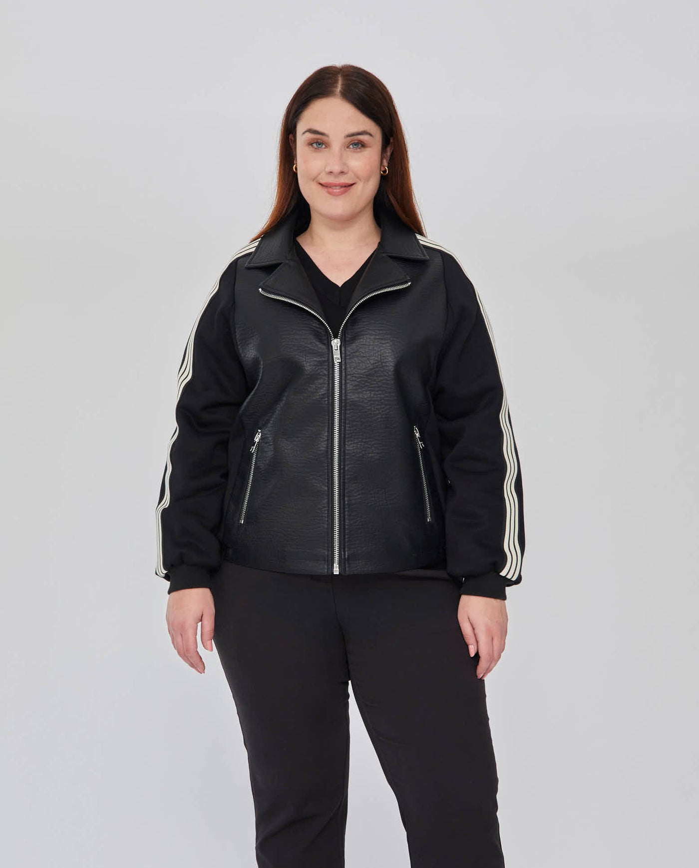 CAZADORA TEJIDO COMBINADO CON BANDAS LATERALES NEGRO