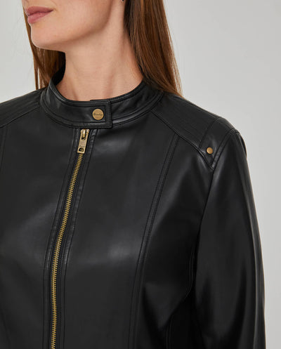 CAZADORA EFECTO PIEL CUELLO MAO NEGRO
