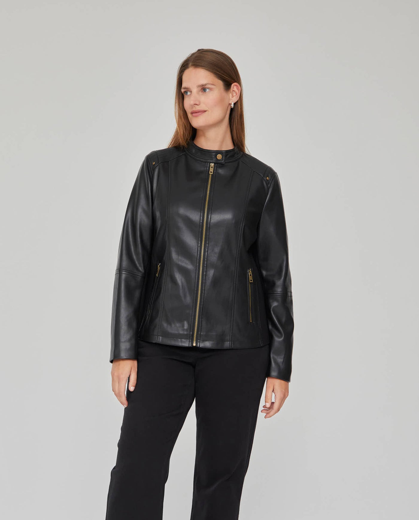 CAZADORA EFECTO PIEL CUELLO MAO NEGRO