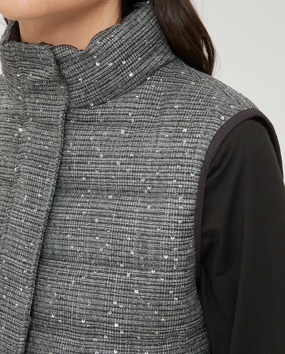 CHALECO ACOLCHADO CON LENTEJUELAS GRIS