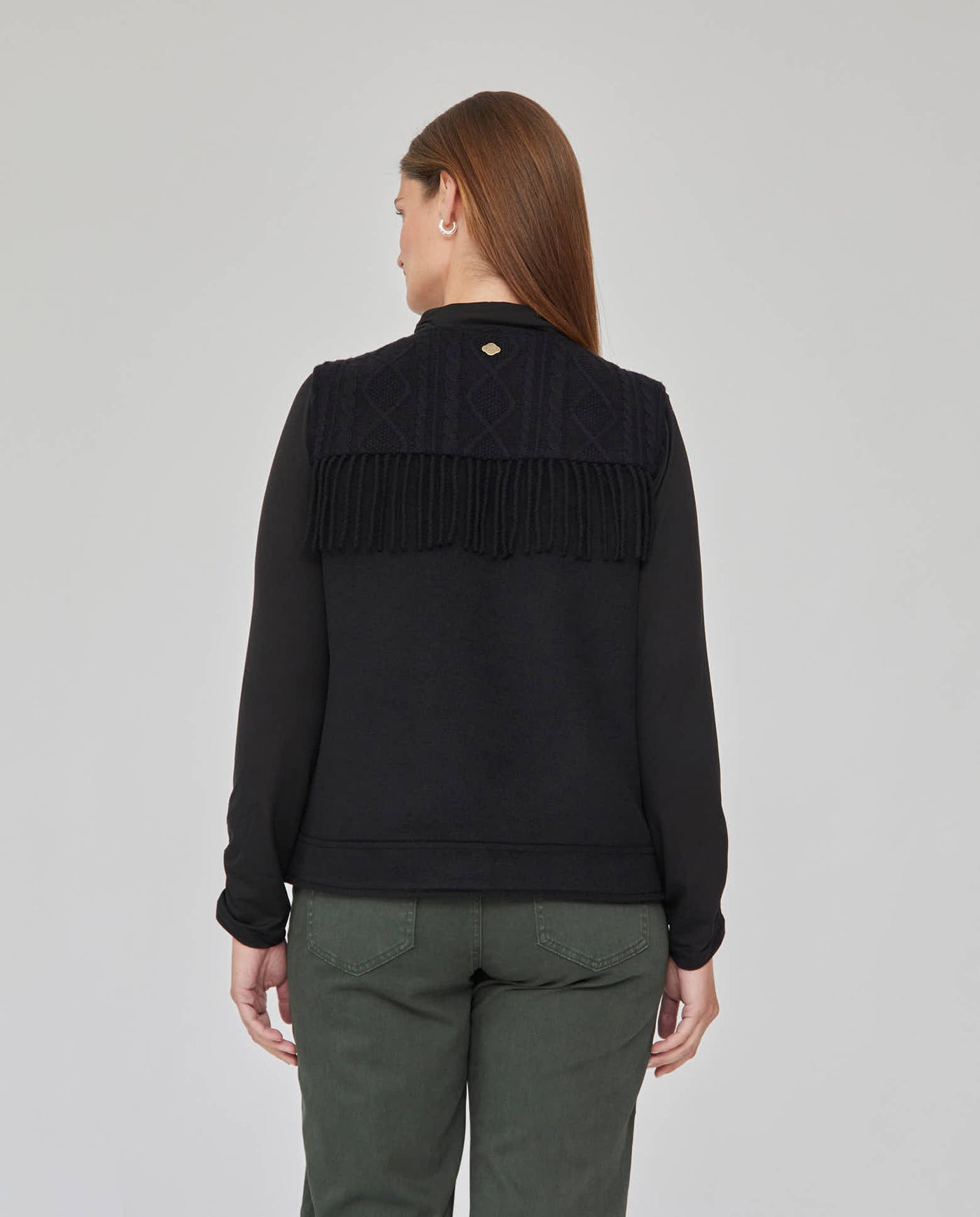 CHALECO COMBINADO CON FLECOS NEGRO