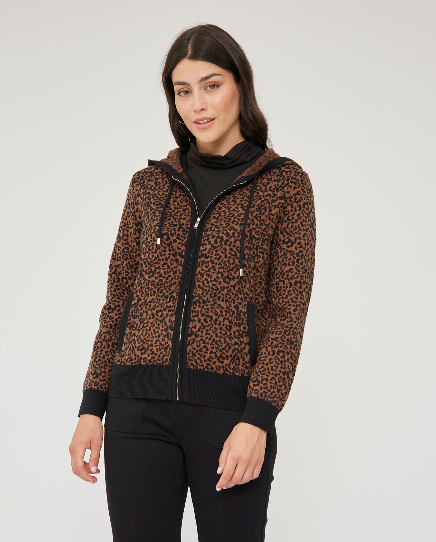 CHAQUETA DE PUNTO ESTAMPADO ANIMAL  NEGRO