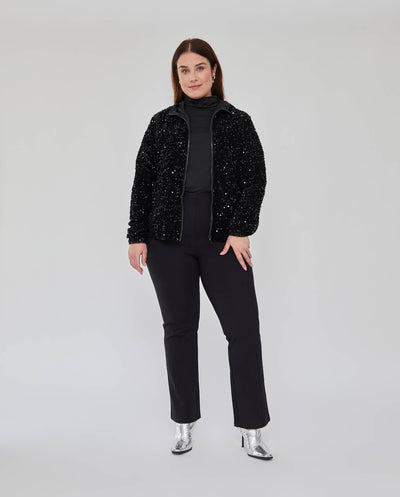 CHAQUETA LENTEJUELAS CON CAPUCHA Y CREMALLERA  NEGRO