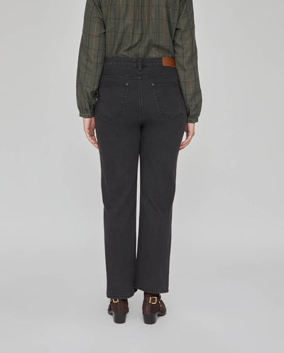PANTALON DENIM BORDADO PAISLEY EN COLOR CONTRASTE GRIS