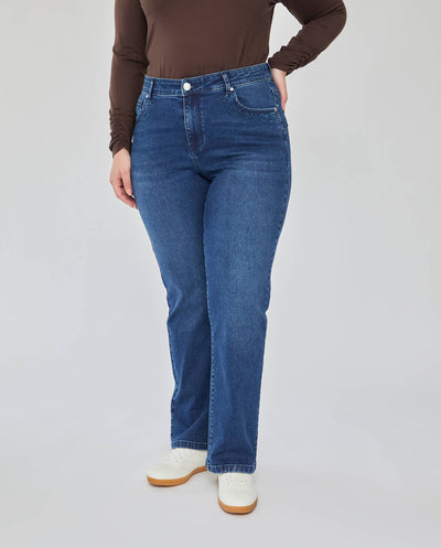 PANTALON DENIM PUSH UP CON DETALLE DE BRILLOS EN BOLSILLOS AZUL