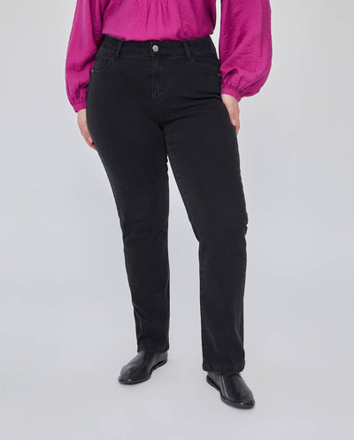PANTALON DENIM RECTO CON DETALLE STRASS EN LATERAL NEGRO