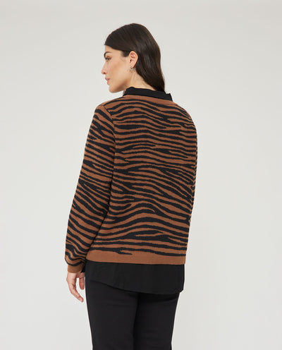 JERSEY CEBRA CON CUELLO SOLAPA INTERIOR TOSTADO