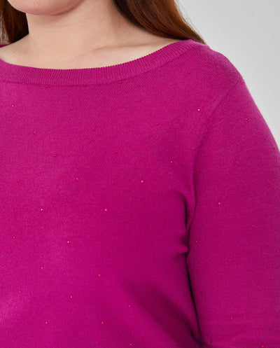 JERSEY CUELLO BARCO CON APLICACIONES STRASS MAGENTA
