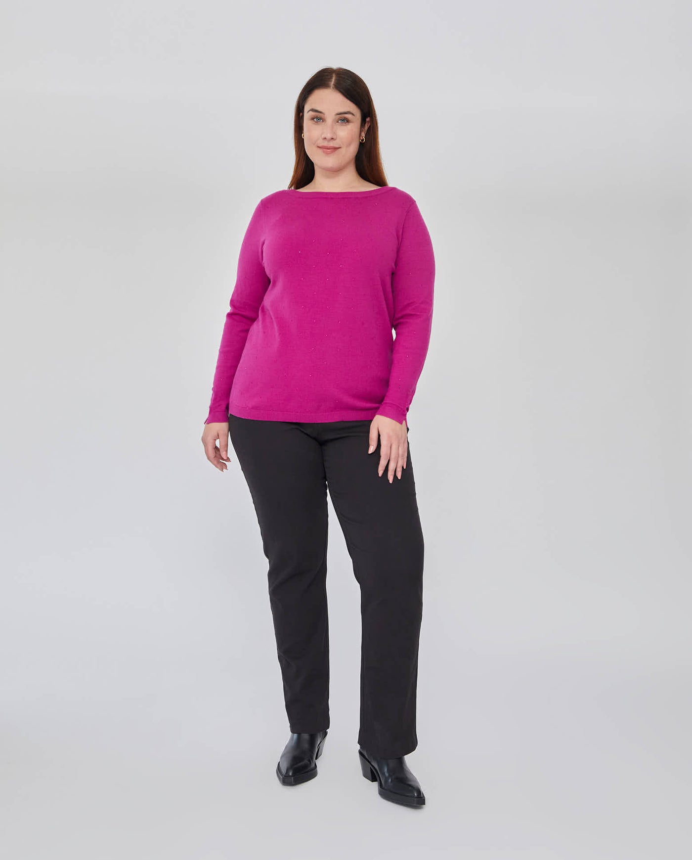 JERSEY CUELLO BARCO CON APLICACIONES STRASS MAGENTA