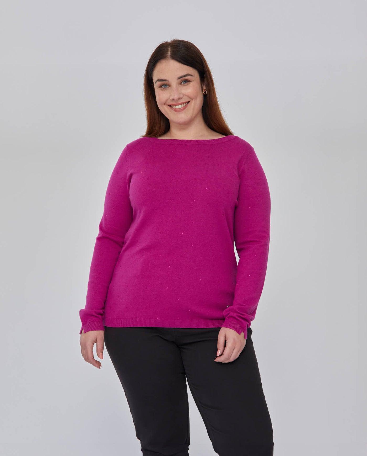 JERSEY CUELLO BARCO CON APLICACIONES STRASS MAGENTA