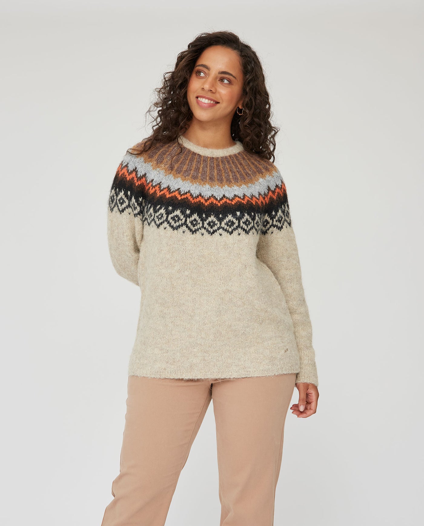 JERSEY CUELLO REDONDO INTARSIA MELOCOTÓN