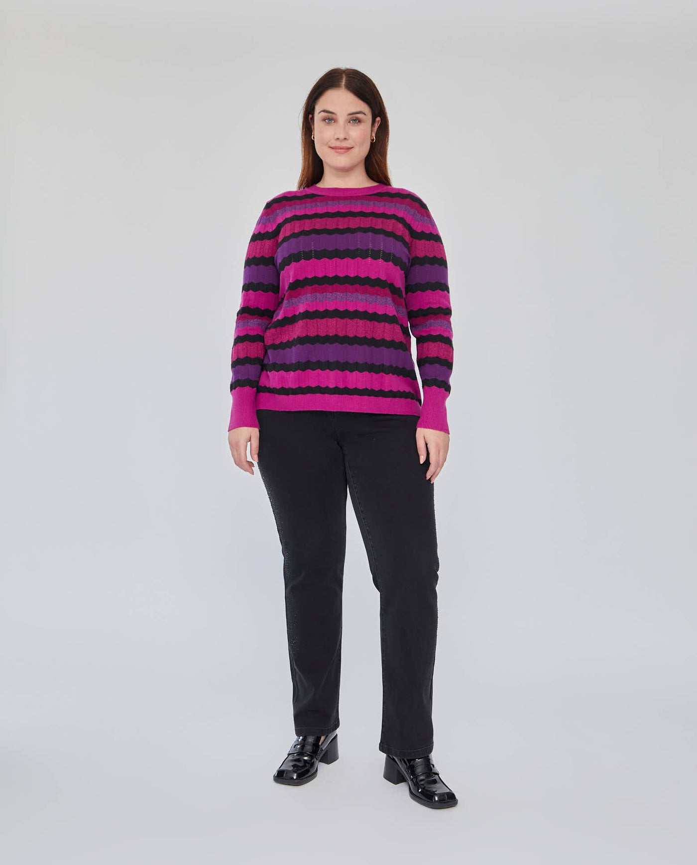 JERSEY CUELLO REDONDO RAYAS MULTICOLOR MAGENTA