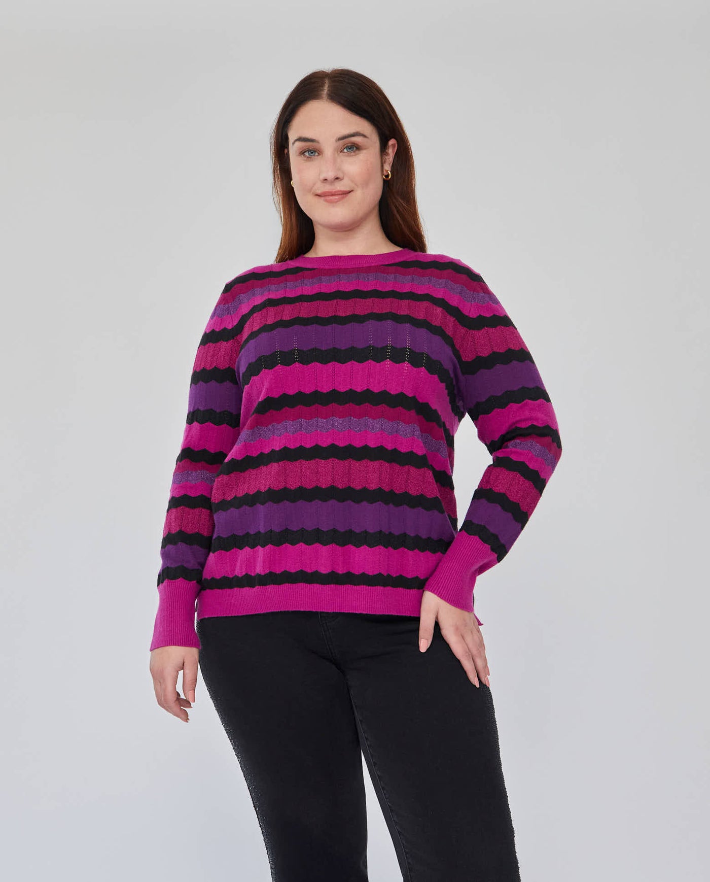 JERSEY CUELLO REDONDO RAYAS MULTICOLOR MAGENTA