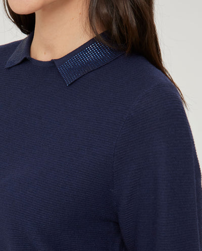 JERSEY CUELLO SOLAPA CON STRASS AZUL OSCURO