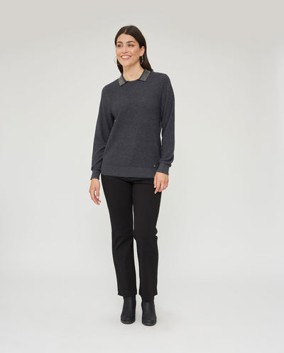 JERSEY CUELLO SOLAPA CON STRASS GRIS