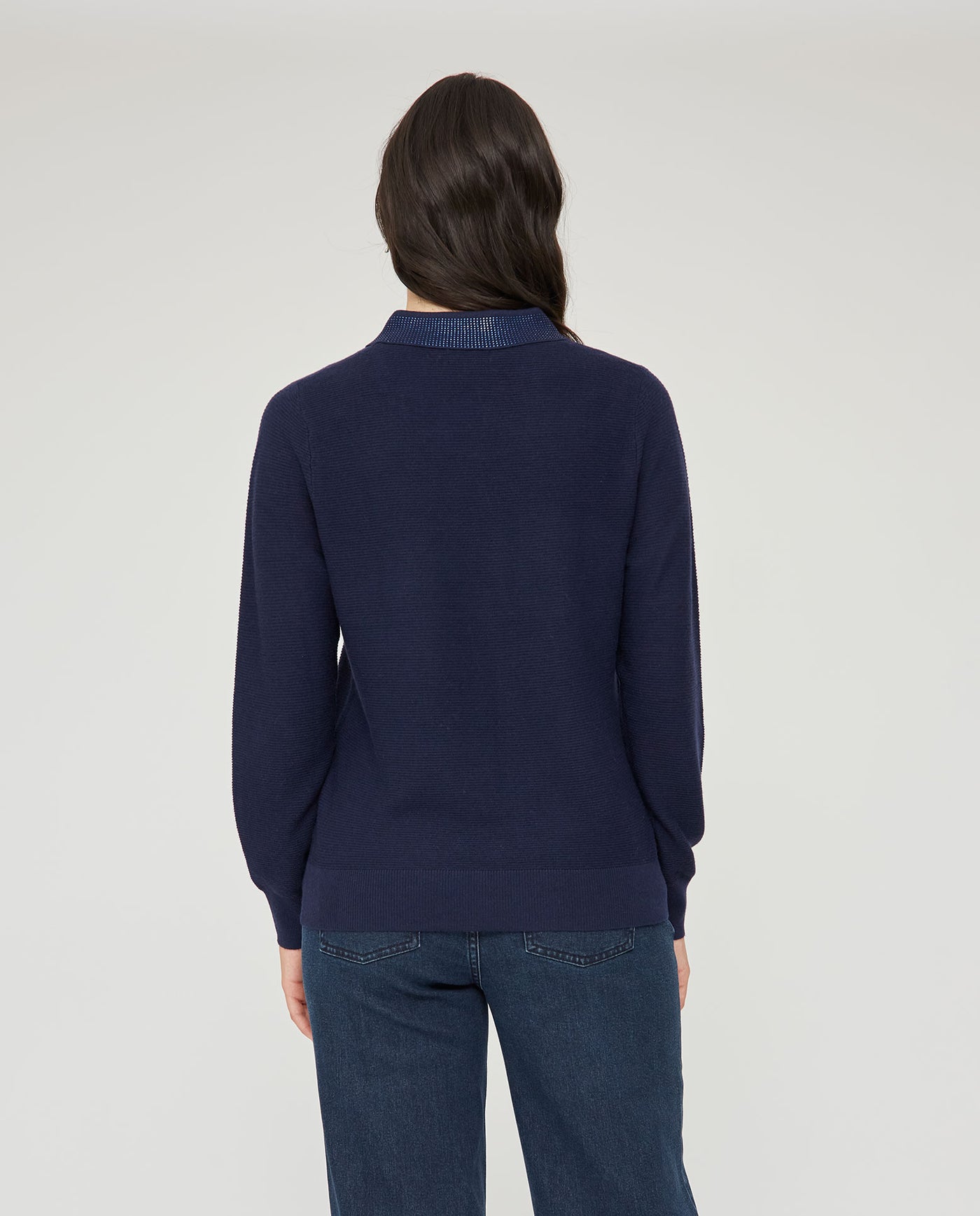JERSEY CUELLO SOLAPA CON STRASS AZUL OSCURO
