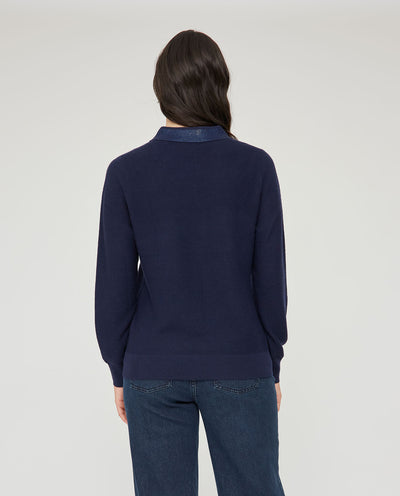 JERSEY CUELLO SOLAPA CON STRASS AZUL OSCURO