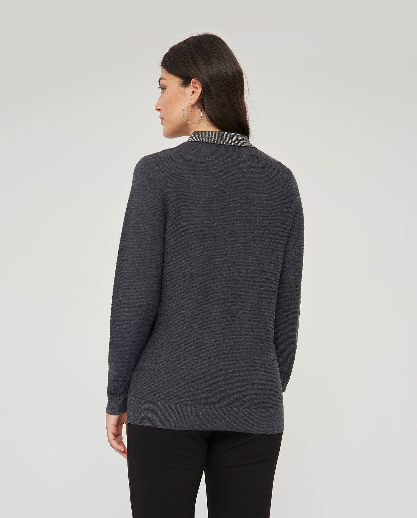 JERSEY CUELLO SOLAPA CON STRASS GRIS
