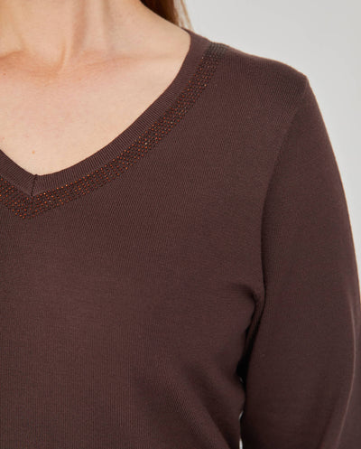 JERSEY ESCOTE PICO CON STRASS MARRÓN